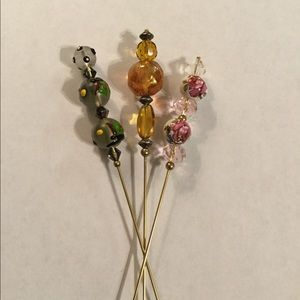 Victorian Style Vintage Bead Hat pins. Set of 3